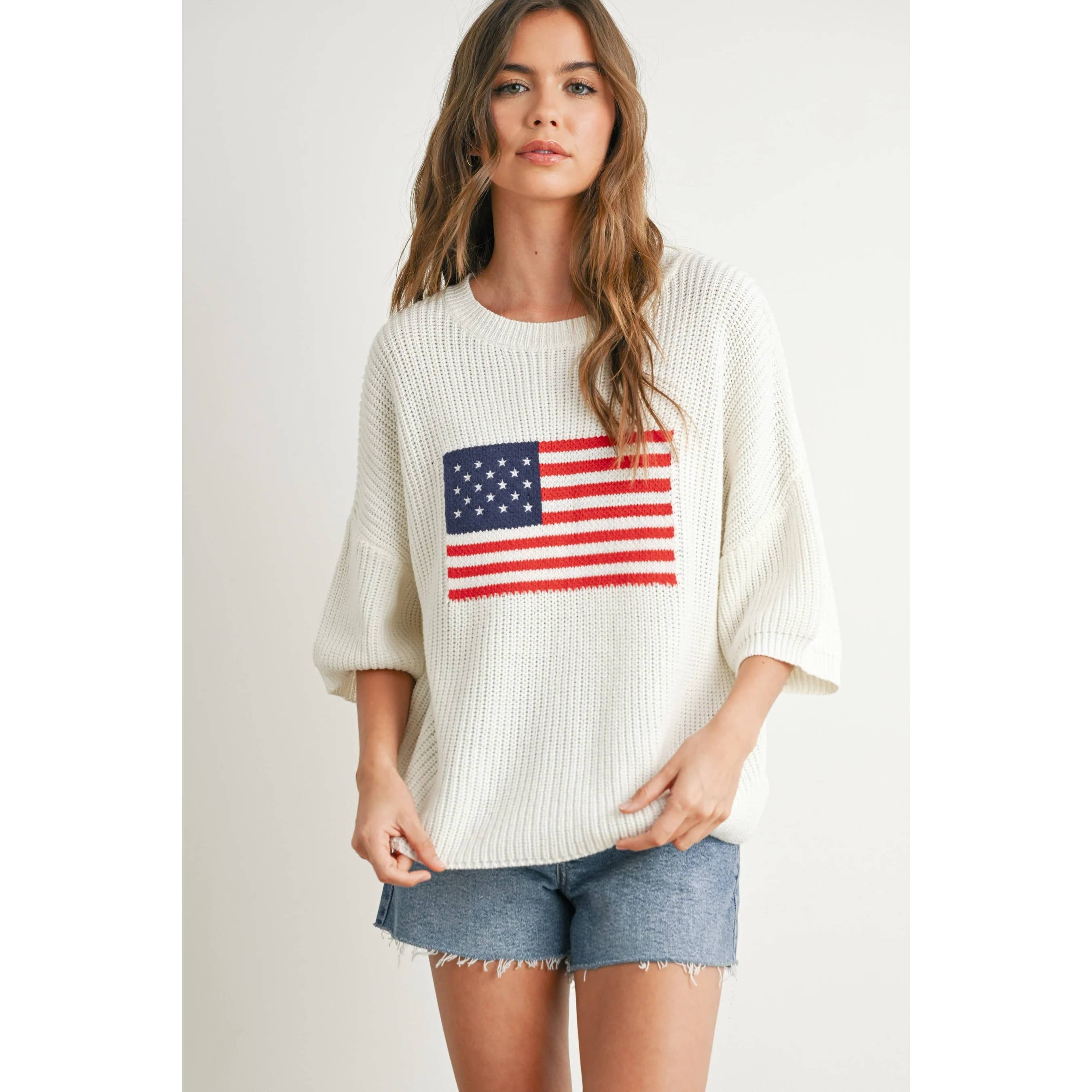 Apolline - Wholesale Knit Sweater - Women's - Patriotic Flag Print Knit Sweater for Bold Style and Comfort1