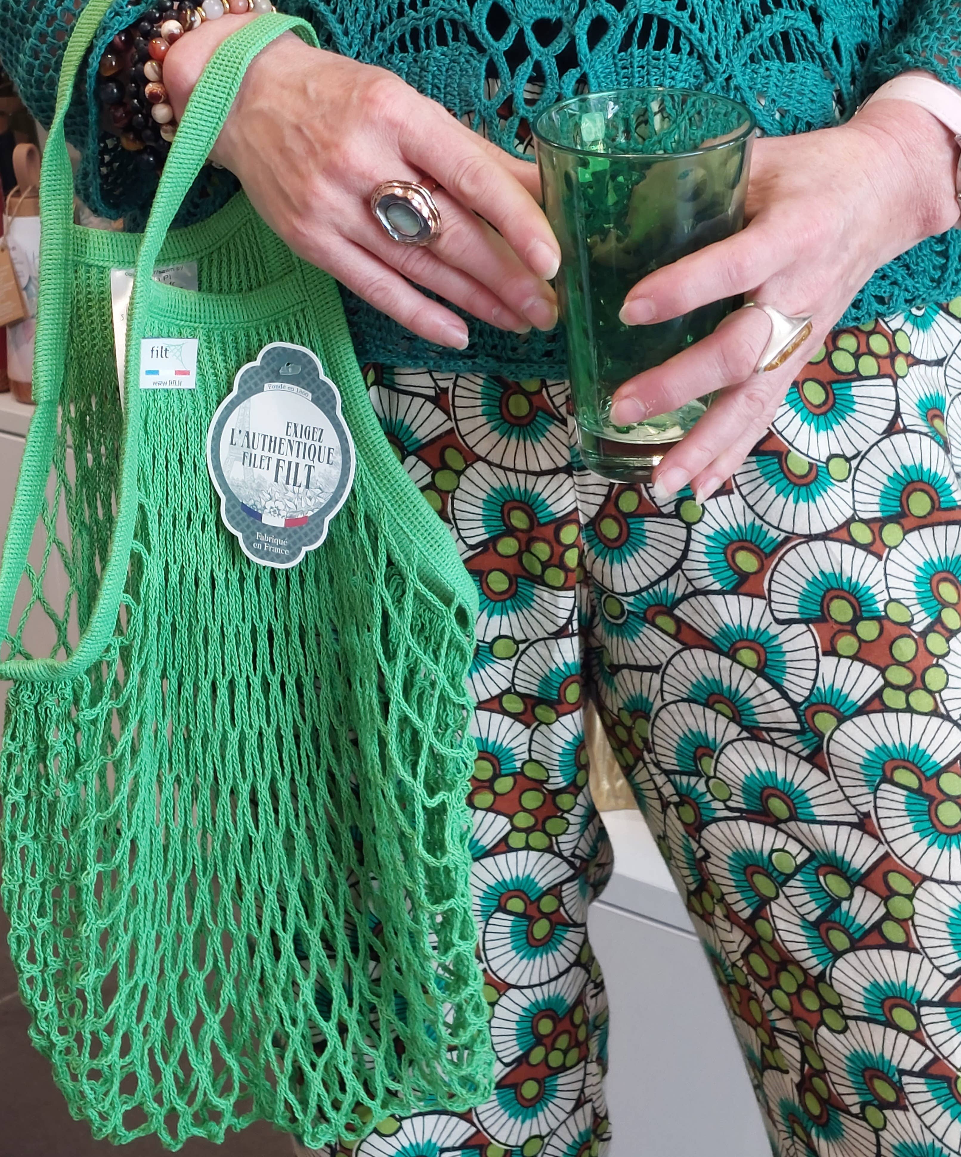 Filt1860 - Wholesale Grocery/Shopping Bag - Net shopping bag Vert Laitue small handles 1