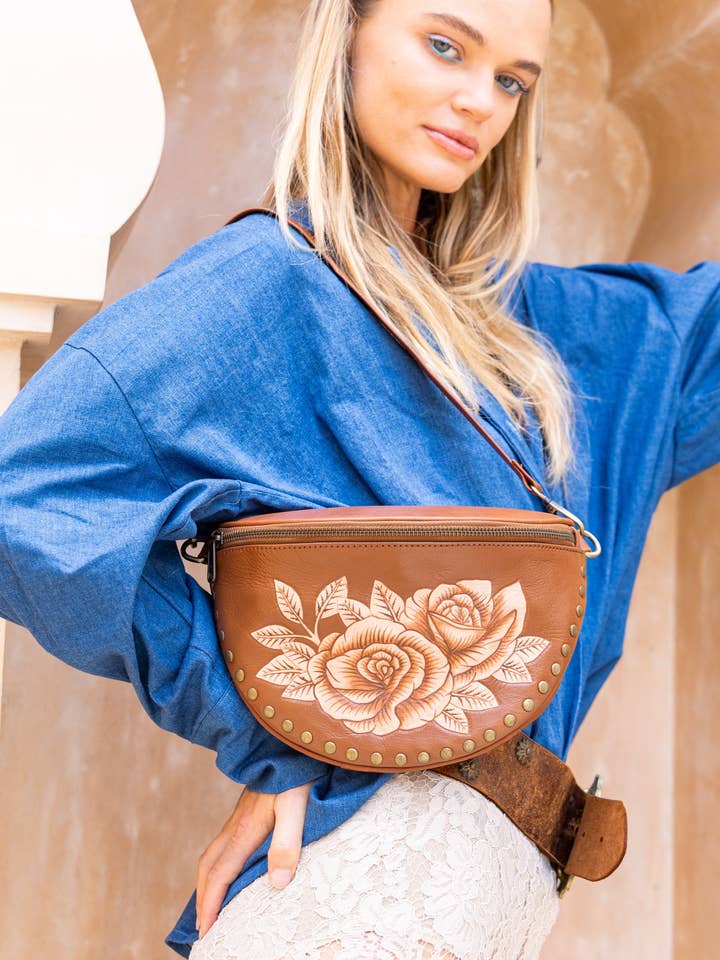 Akaroa Rose Belt Bag Tobacco for wholesale by Jodi Lee