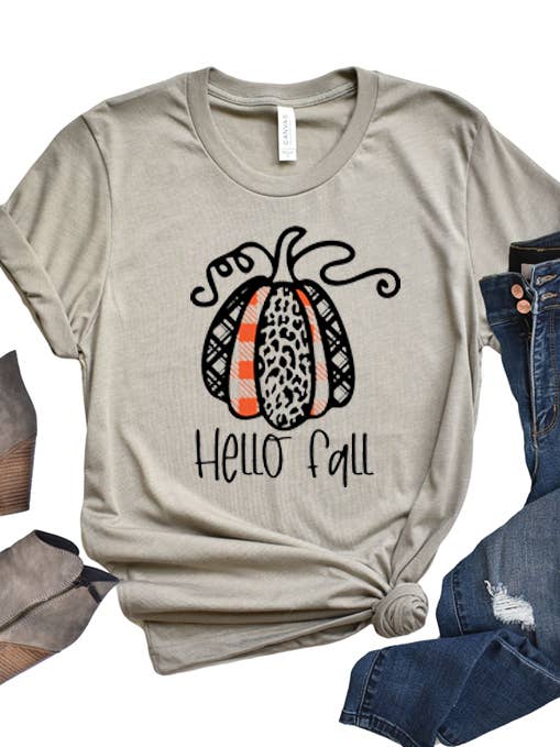Hello Fall Pumpkin Tee for wholesale by Wildberry Waves