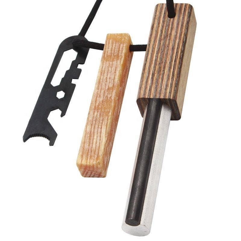 VIGOR - Vente Outil de bricolage - Accessoires de survie - Allume-feu en ferrocerium avec manche en bois résistant et étanche2