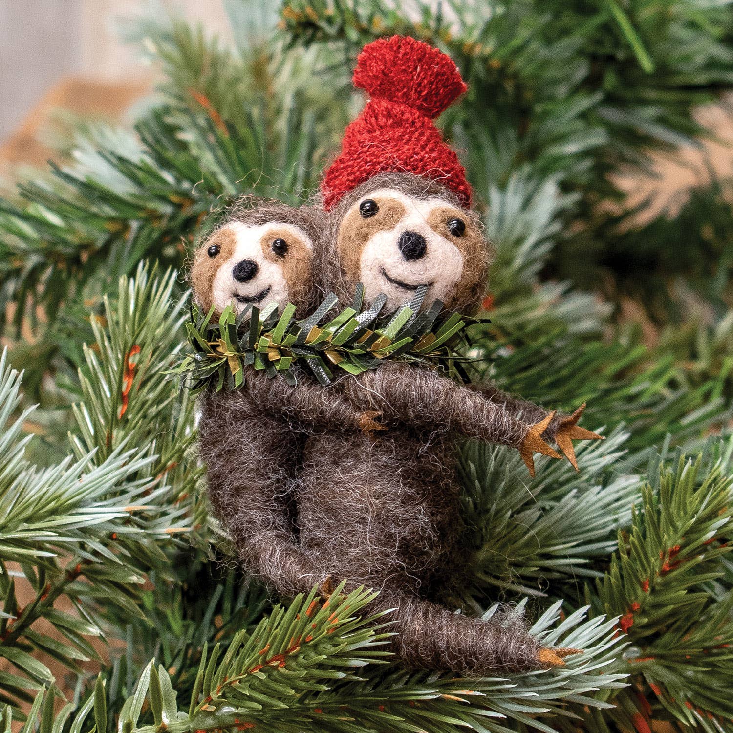 Bright Ideas – wholesale Ornament – Sloth and Baby Felted Ornament1