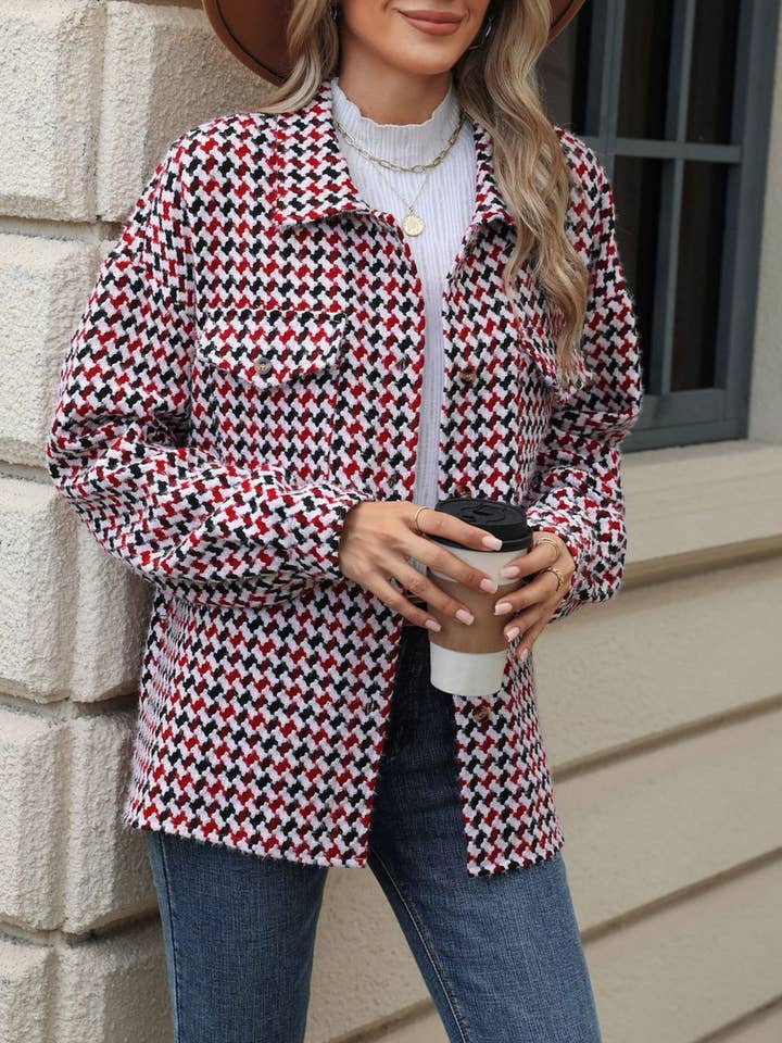 HIDDENBRAND - Wholesale Jacket - Women's - Classic Houndstooth Loose Lapel Jacket2