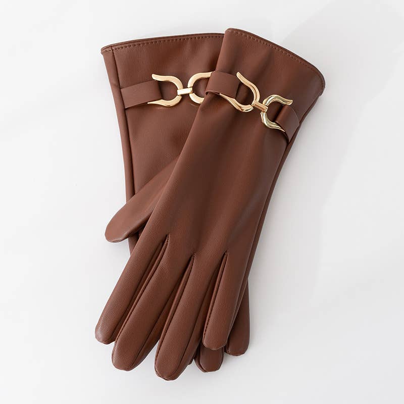 PEACH ACCESSORIES – wholesale Gloves – Women's – Faux Leather Gloves with Gold Buckle Detail LG0072