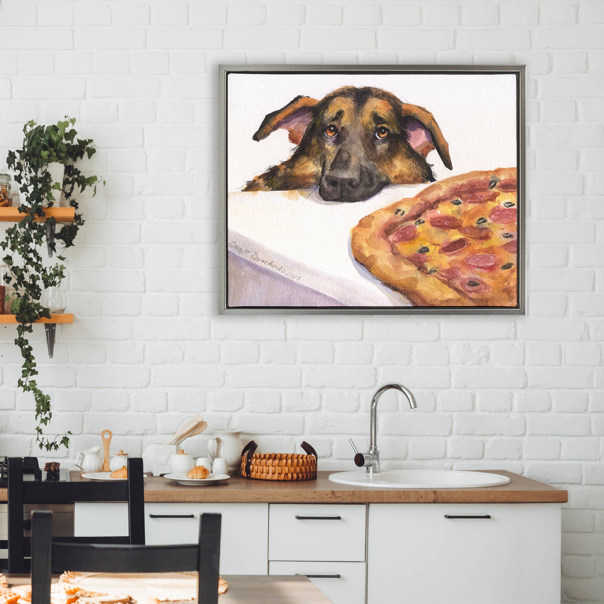 Stupell Industries - Wholesale Wall Sign - German Shepherd with Pizza - Framed Wall Art5