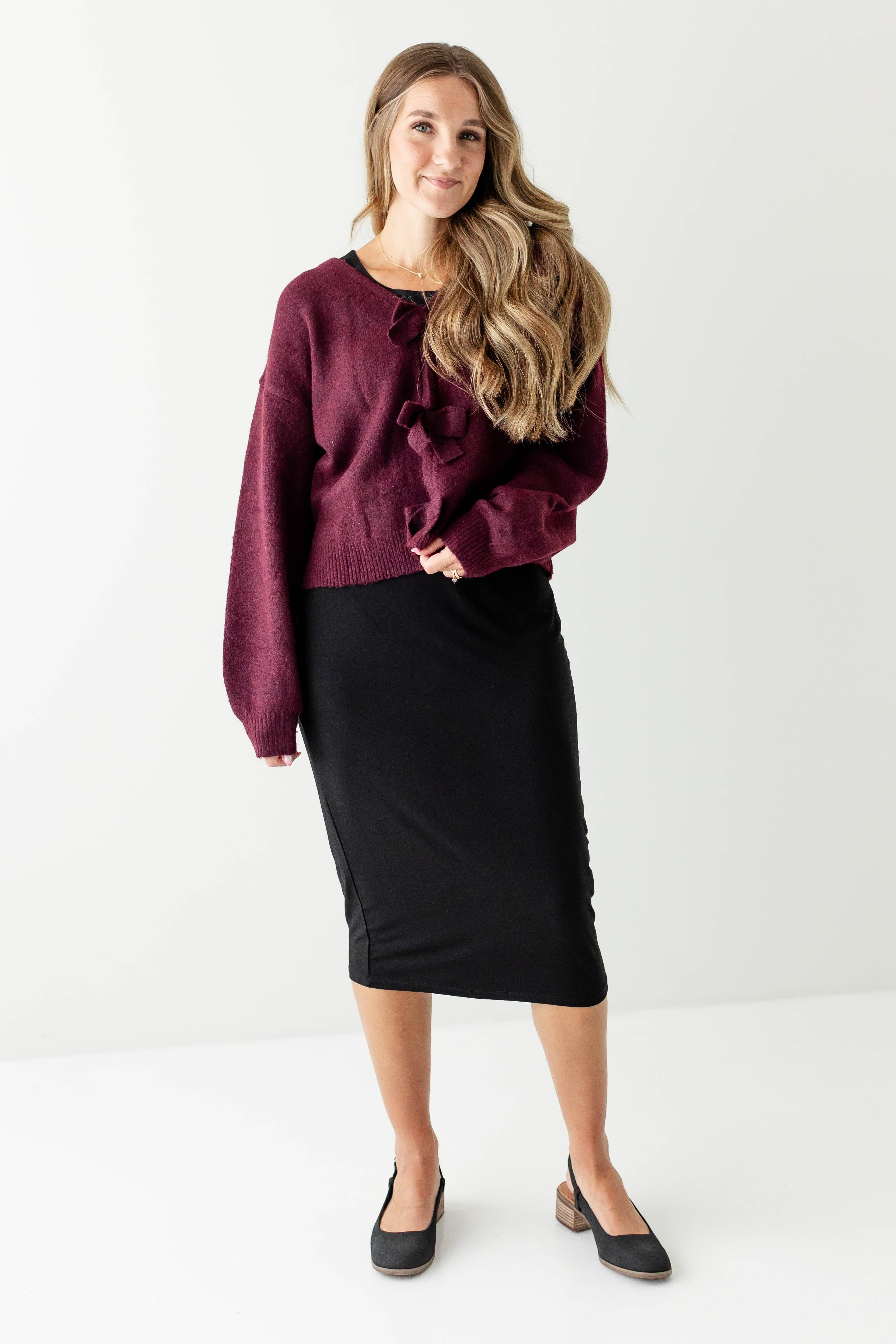Black 'Sasha' Knit Midi Skirt for wholesale on Faire3