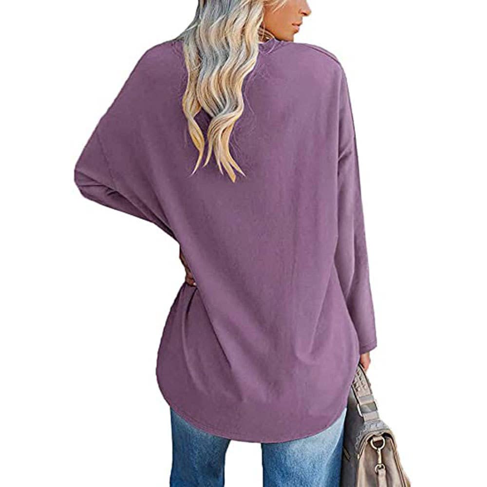 Rosa Clothing - Wholesale T-Shirt - Women's - Loose Round Neck Long Sleeve T-shirt Top12