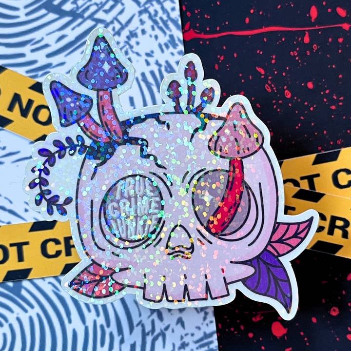 Glitter True Crime Skull Vandtæt HOLOGRAFISK klistermærke for engroshandel hos Forge de Sol