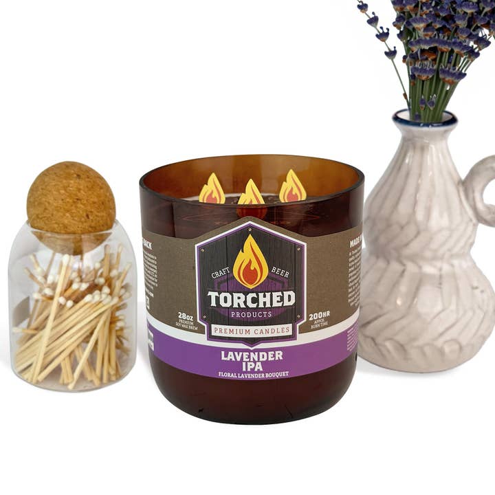 Torched Beer Growler Candle 28 oz - Lavender IPA for wholesale by Torched Products
