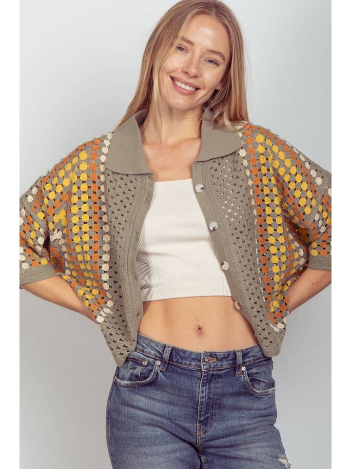 VERY J - Wholesale Knit Top - Women's - NT11636-Relaxed Fit Multi Color Crochet Knit Top