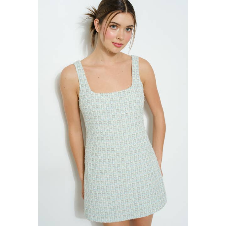 Pastel Square Neck Tweed Mini Dress for wholesale by INA