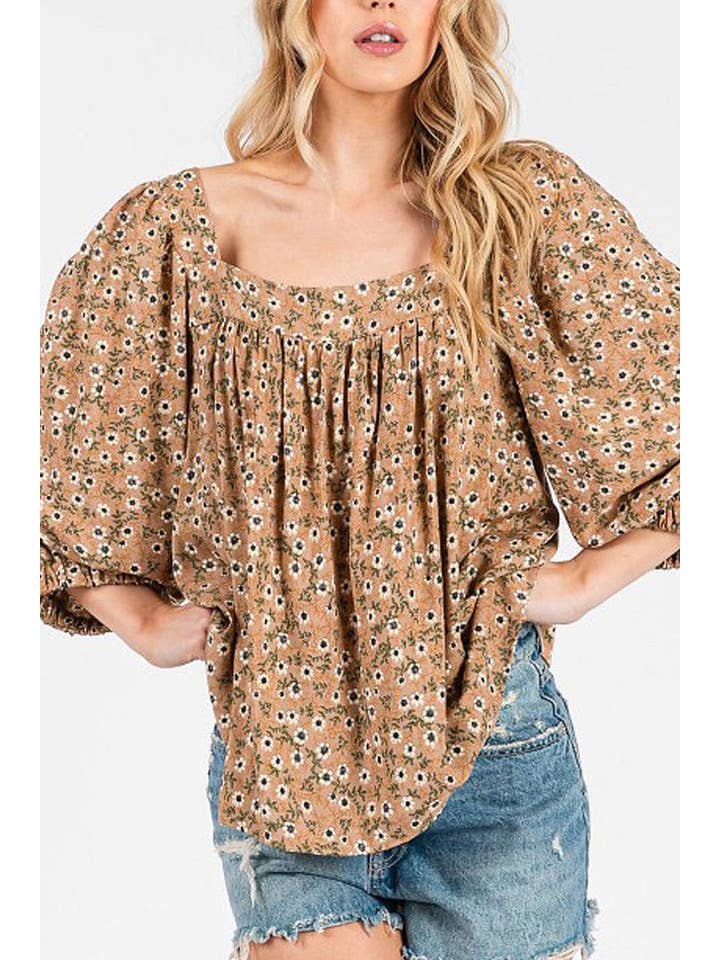 ROUSSEAU - Wholesale Blouse - Women's - 3/4 SLEEVE SQUARE NECK FLORAL TUNIC BLOUSE4