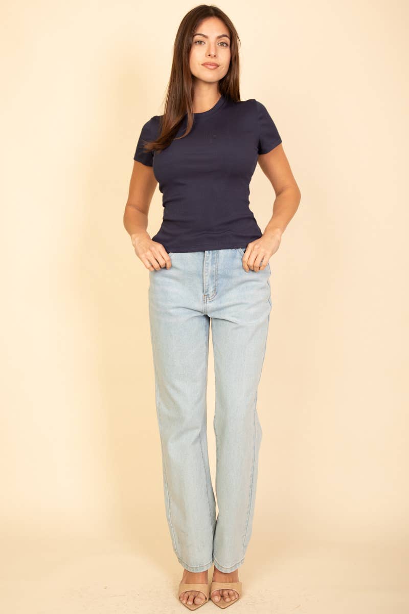 CAPELLA APPAREL - Wholesale Knit Top - Women's - Ribbed Round Neck Short Sleeve Top7