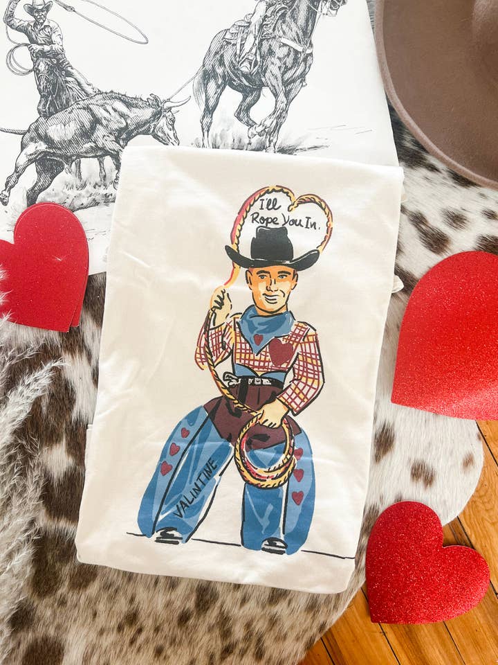 Ik zal je erbij betrekken Valentijns Cowboy Design T-shirt of Sweatshirt (crème) (Volwassene) voor wholesale door The Fringed Pineapple