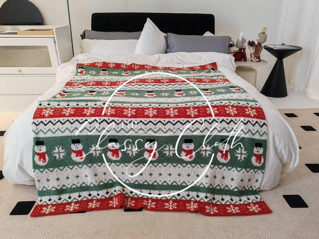 The Classy Cloth WS - Wholesale Throw Blanket - Christmas Luxe Blanket- Snowman Fair Isle RTS3