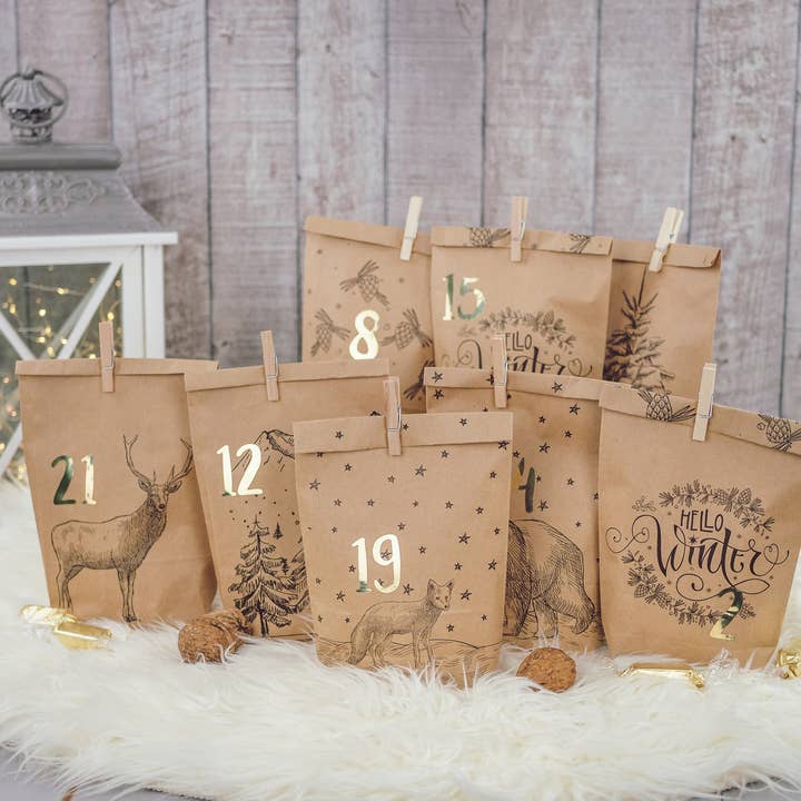 Papierdrachen - Wholesale Advent Calendar - Adv Printed bags - black wrapping paper - set 21