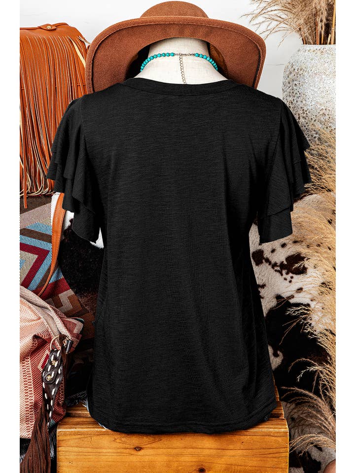 fashionworks - Wholesale Blouse - Women's - Fashion Western Layered Ruffle Short Sleeve Round Neck Top
