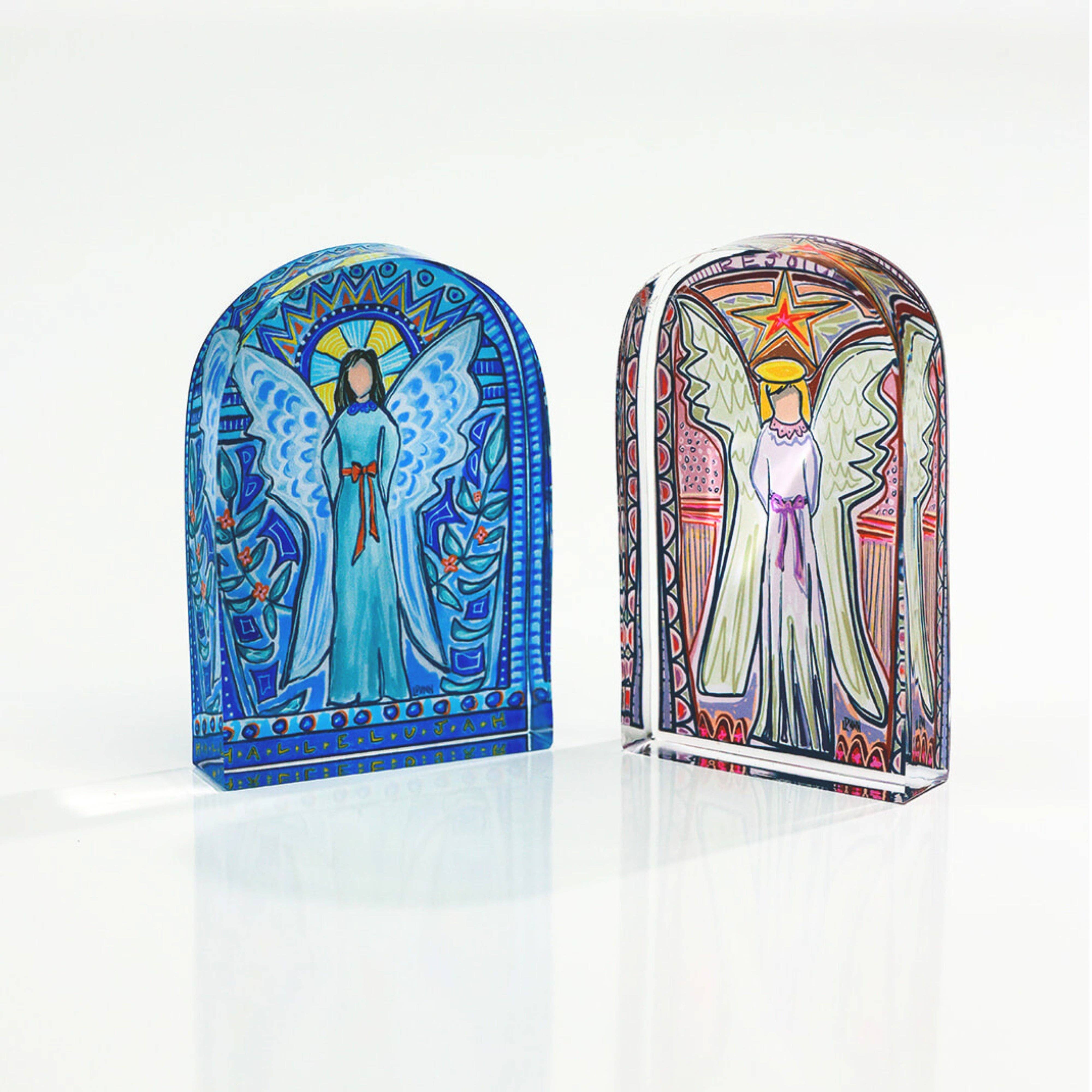 Lauren Dunn - Wholesale Decorative Tabletop Object - Pink Stained Glass Acrylic Angel1