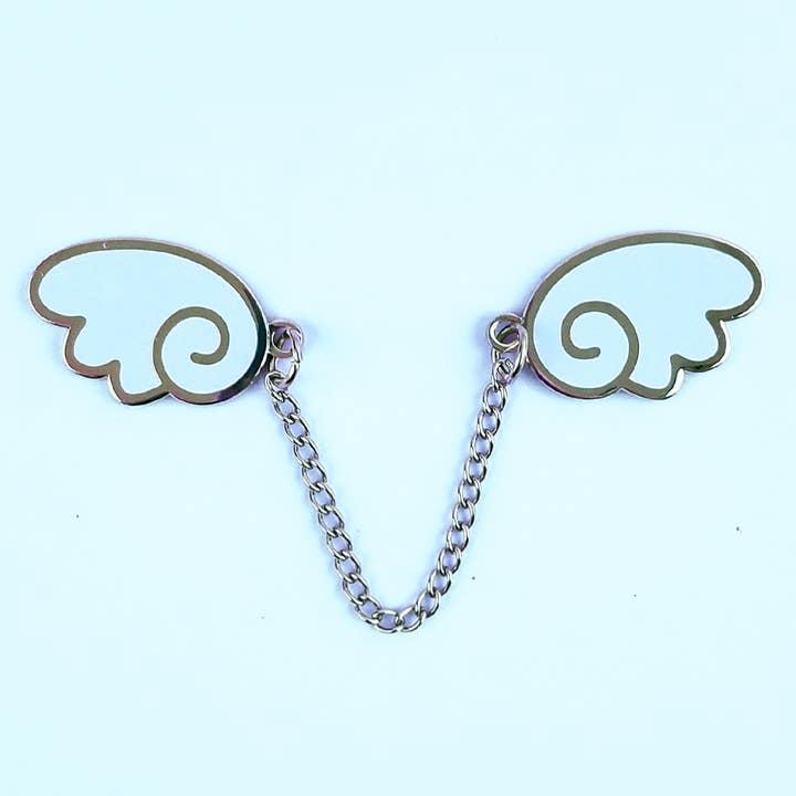 Angel Wings Silver/Light Blue Enamel Pin for wholesale by Flea Circus