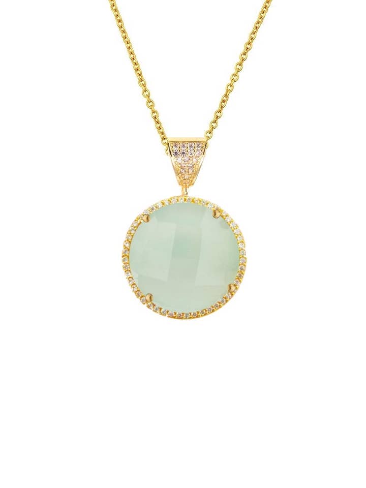 Halskette aus 18-karätigem Gold in Form einer Tropfenform aus meergrünem Chalcedon für den Großhandel von Stephen Oliver