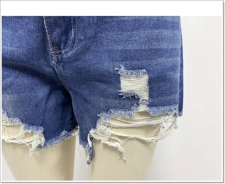 Blauw Blauw gewassen spijkershort met scheuren XYK006 voor groothandel op Faire7