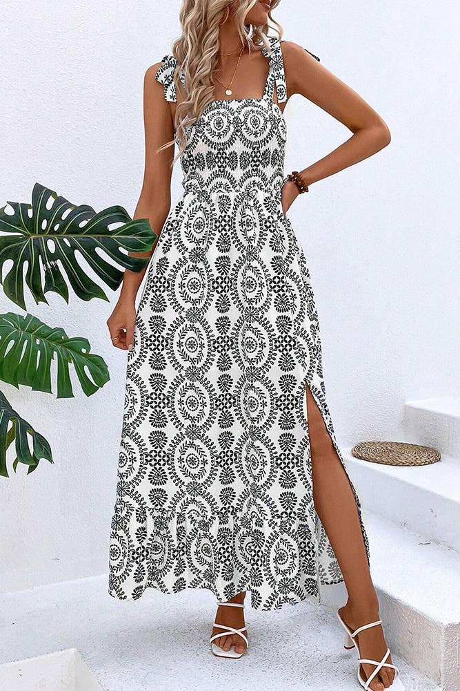 Comely Fashion - Vente Robe – femme - Robe à bretelles fendues imprimée tendance5