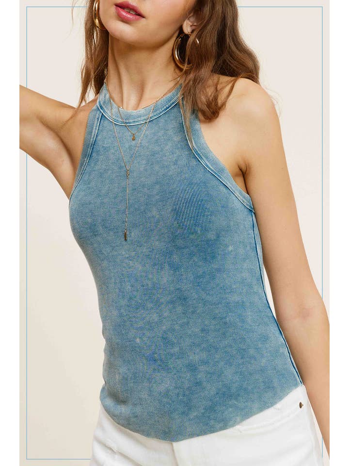La Miel - Wholesale Tank Top - Women's - HCT7695-Mineral Washed Y Back Lightweight Stretchy Tank Top11