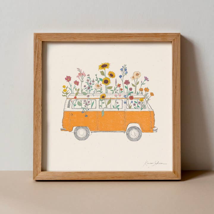 Kaari & Co. - Wholesale Art Print - Wildflowering Van Art Print - Hush Poppy Collection