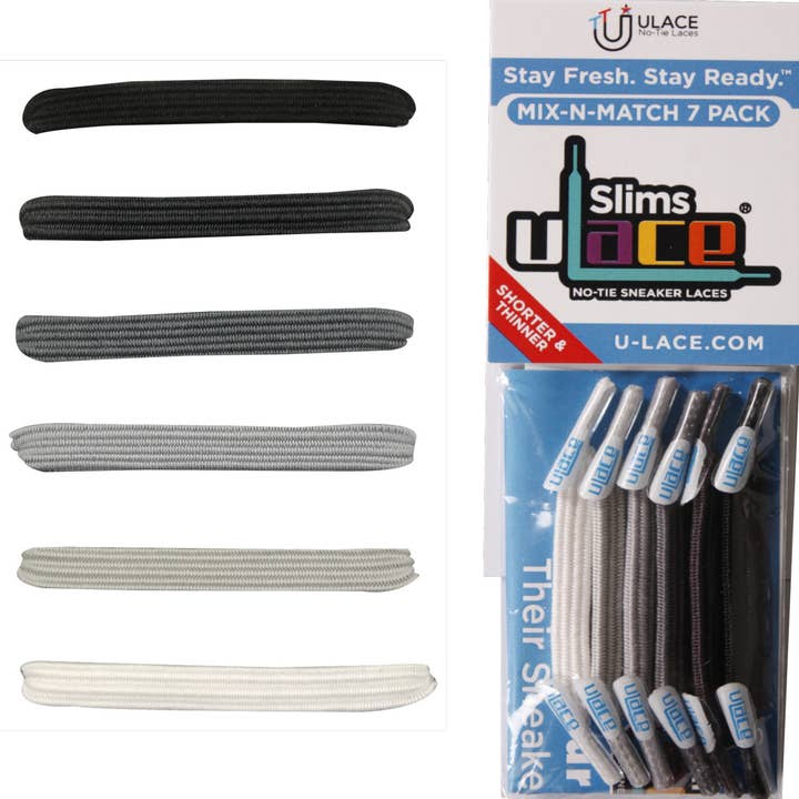 U-Lace Slims - No-Tie Laces - 7-Lace Pack - Graydient for wholesale by U-Lace No-Tie Sneaker Laces