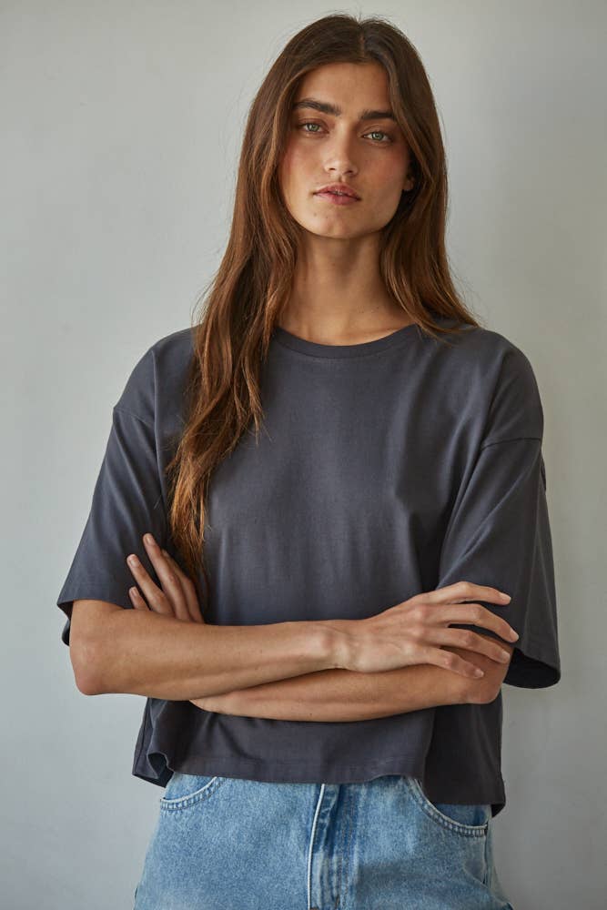 By Together - Wholesale Knit Top - Women's - L8688 | Knit Cotton Crew Neck Drop Shoulder Short Sleeve Top8