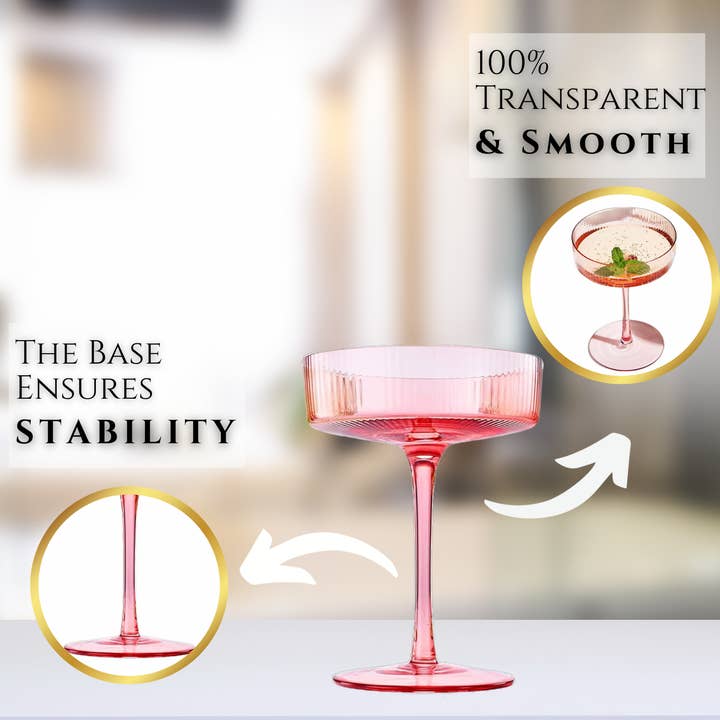 The Wine Savant / Khen Glassware - Wholesale Cocktail/Liquor Glass - Colored Vintage Art Deco Coupe Glass | Set of 5, 7 OZ