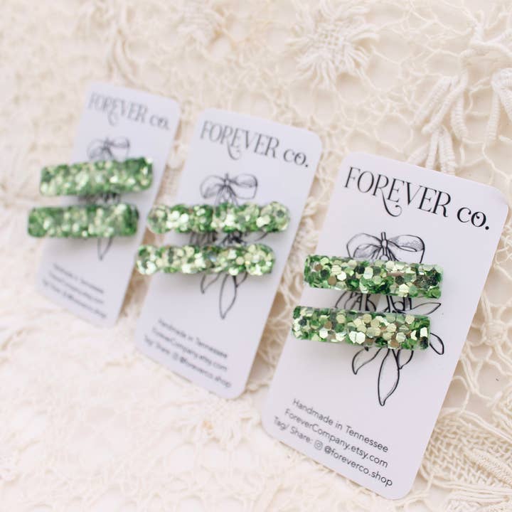 Limoengroene Jumbo haarspeldjes met glitterhars: antislipclips voor wholesale door Forever Company