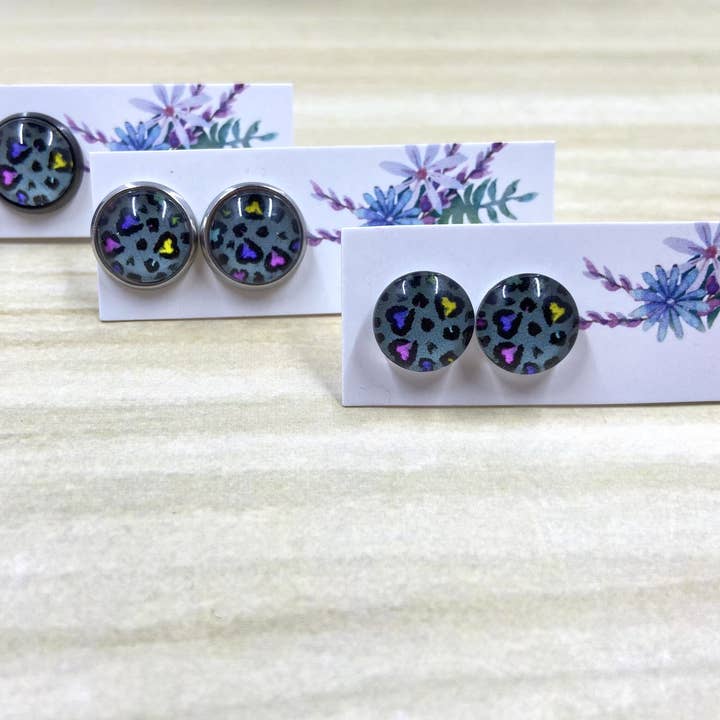 Heart Leopard Print Studs for wholesale by Only Once Originals