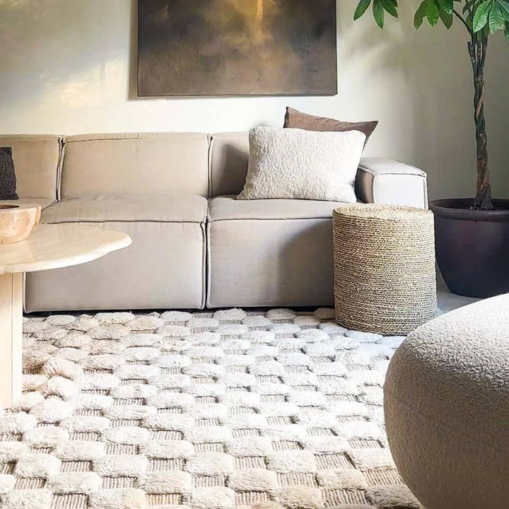 Moroccan Woven Treasures - Wholesale Area Rug - White Checkered rug, White Shag rug, Large Checkered rug1