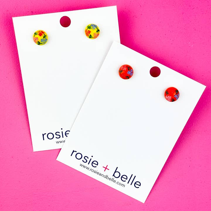 Ditzy Floral Mini Vintage Button Earrings for wholesale by rosie + belle