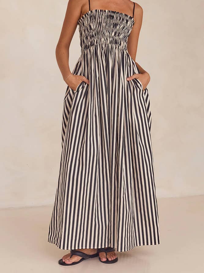 Black Zebra Stripes Spaghetti Dress ZK1965 for wholesale on Faire