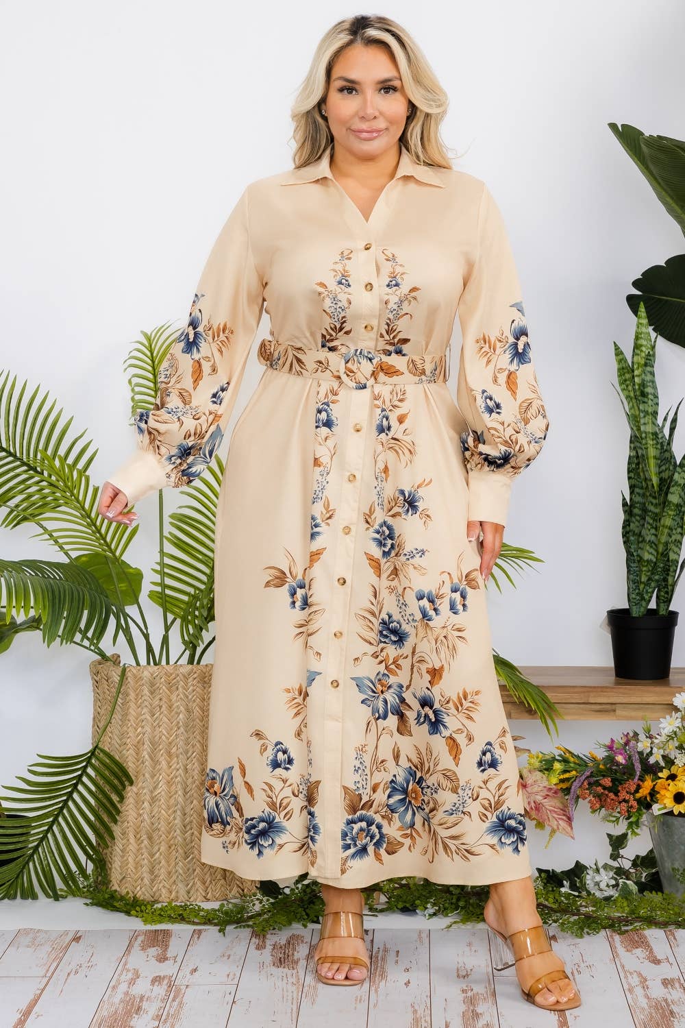 Fashion Space - Vente Robe – femme - Robe longue grande taille à fleurs avec ceinture0
