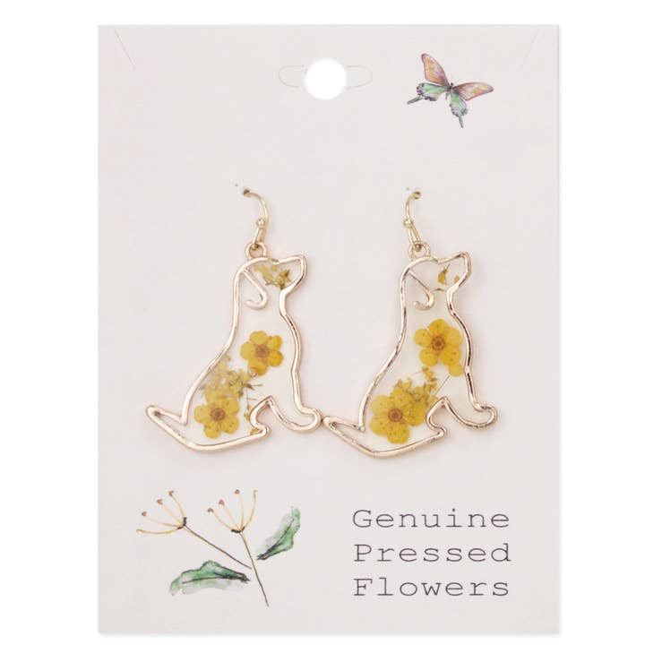 ZAD - Wholesale Dangle Earrings - Floral Friend Gold Dog Dried Flower Earrings
