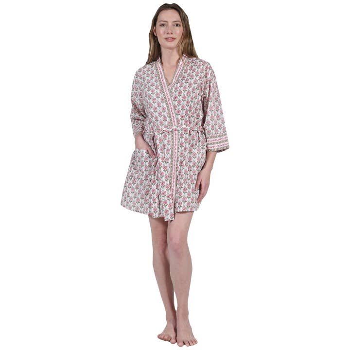 Envoltório de quimono de algodão estampado vermelho Paisley Block por atacado de La Cera