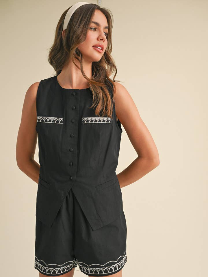 EMBROIDERED VEST AND SHORTS SET MPST3590 for wholesale by &MERCI