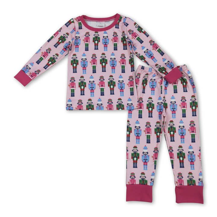 Pink long sleeves ballet top pants girls Christmas pajamas for wholesale by Yawoo Garments