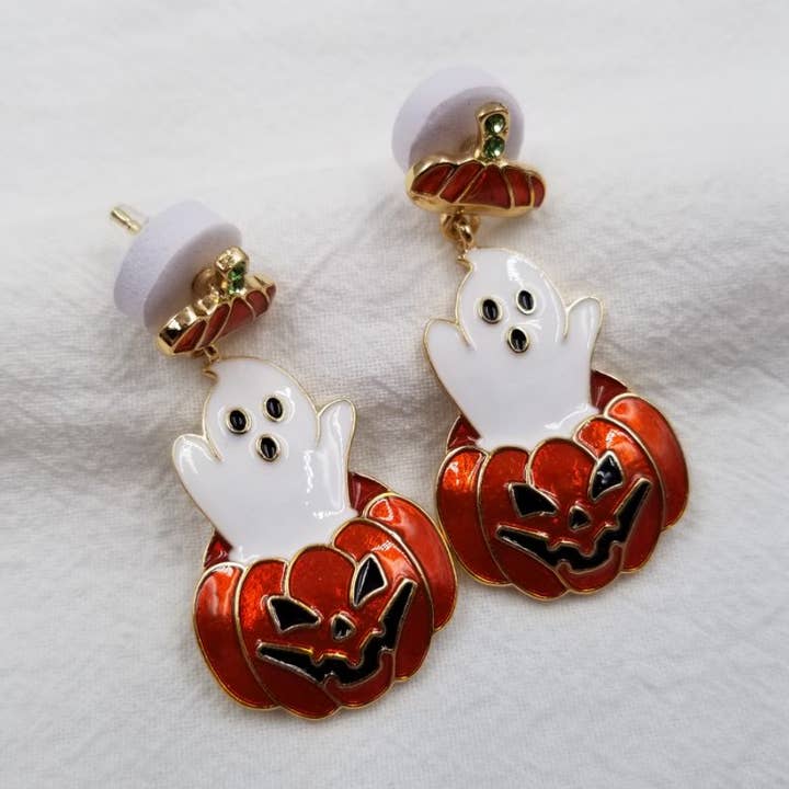 Orecchini pendenti con zucca e fantasma di Halloween per la vendita all'ingrosso da parte di ENA Jewelry