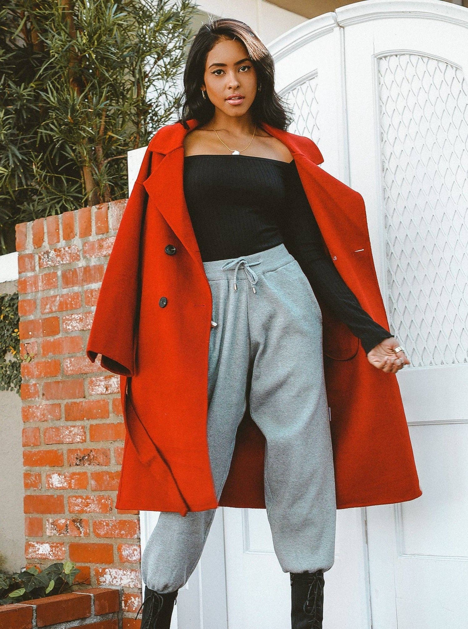 Burgundy Bergen Full Length Wool Coat for wholesale on Faire4