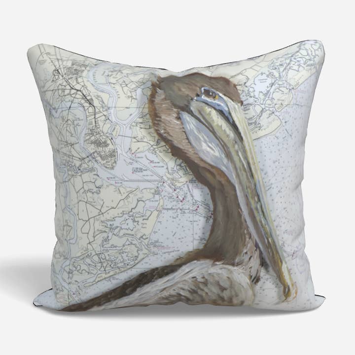 Pelican Charleston Kaart Kussensloop voor wholesale door Amanda McLenon Fine Art