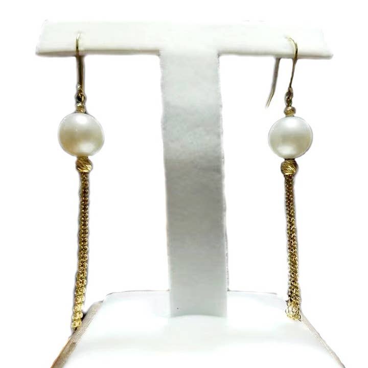 Golden Tassel Pearl Earrings for wholesale by Timeless Pearl