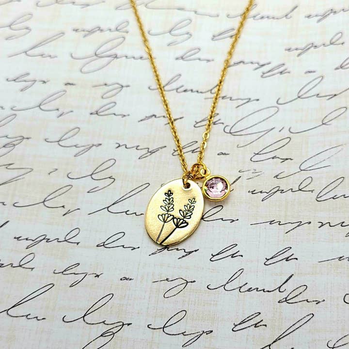 Handgestempelde lavendelketting, Lavendeltakje ketting voor wholesale door Home Run Accessories