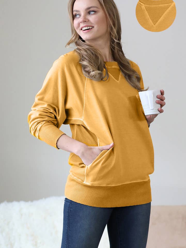 42POPS - Wholesale Sweatshirt - Women's - `Washed French Terry Pullover With Side Pockets SI-2359929