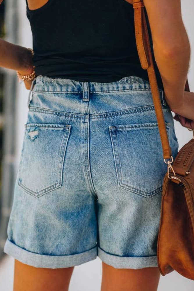 Blue Distressed Ripped Denim Shorts MN34 for wholesale on Faire3