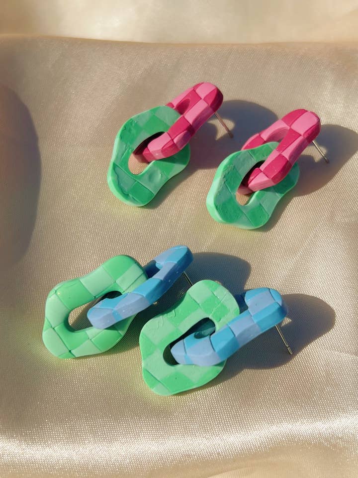 Liens à carreaux Lola - Vert et bleu pour la vente par LabelleBoutiqueandco