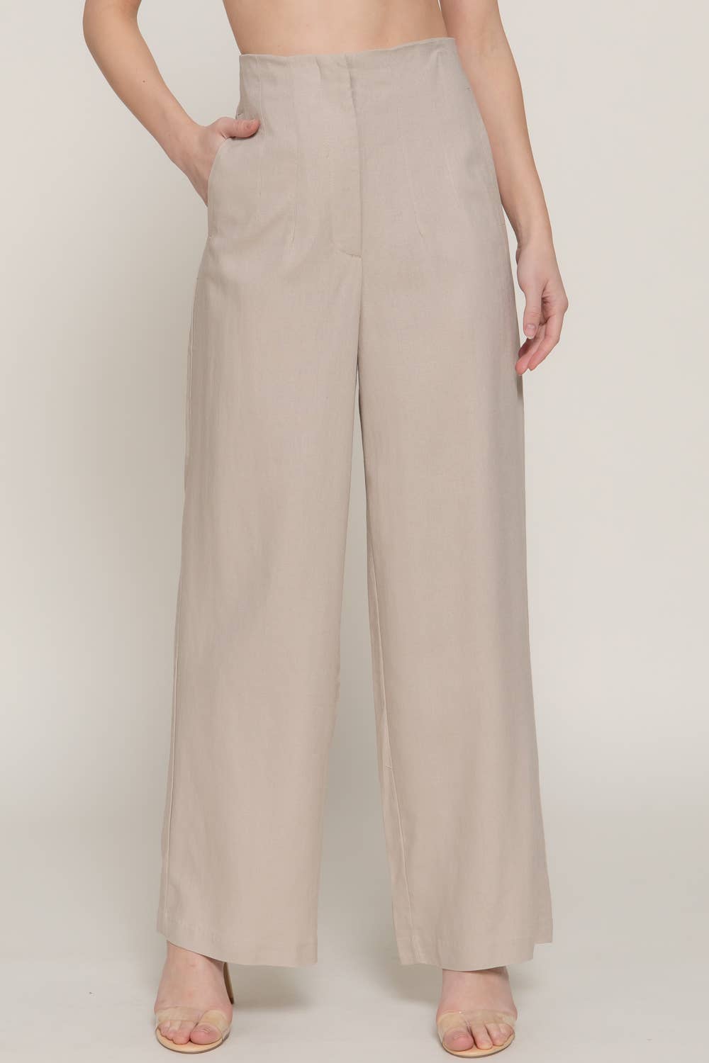 Active Basic | Active USA - Wholesale Pants - Women's - High Waist Pintuck Detail Straight Linen Pants8